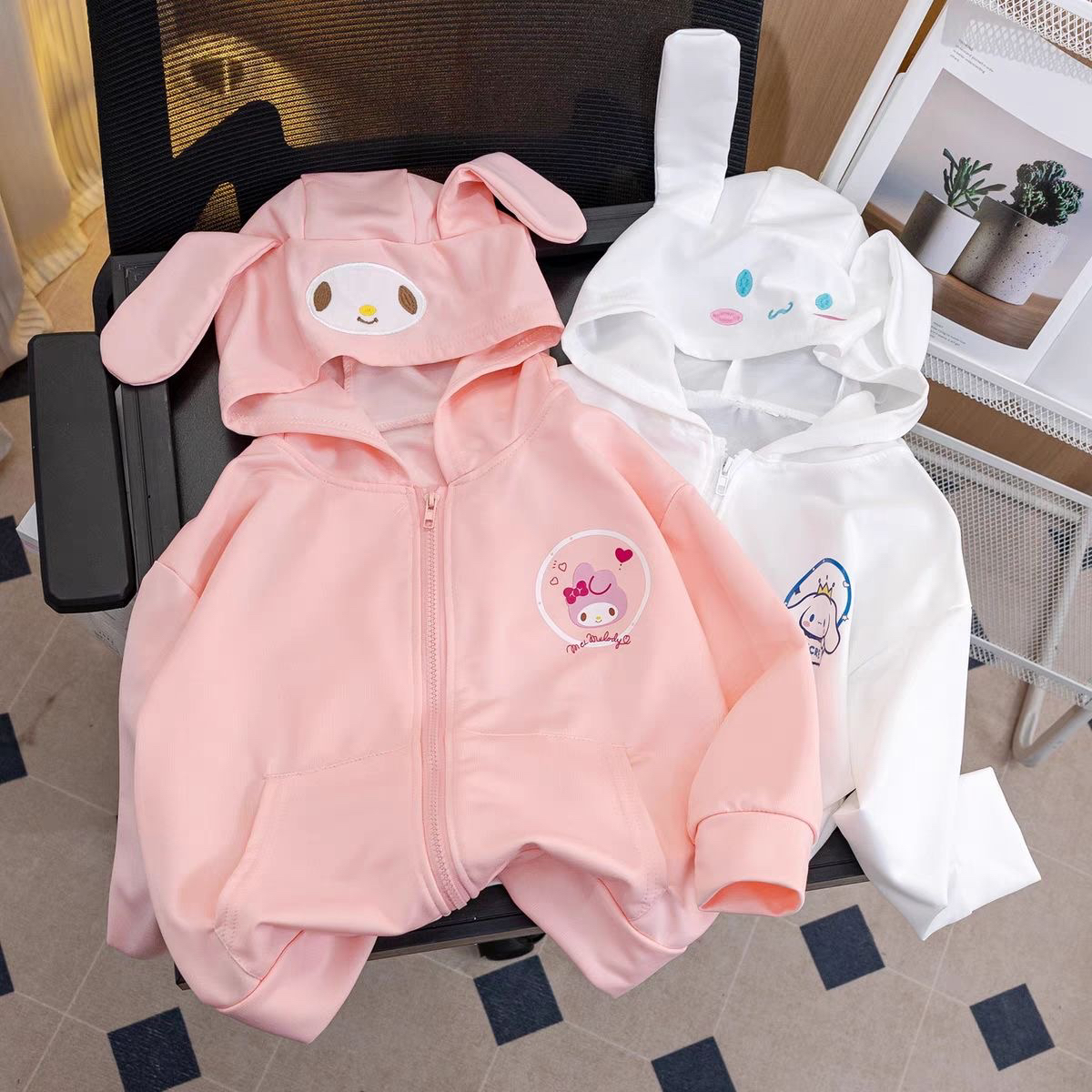 2024甜美少女美乐蒂连帽长袖开衫新款夏季薄款上衣可爱兔耳朵女童