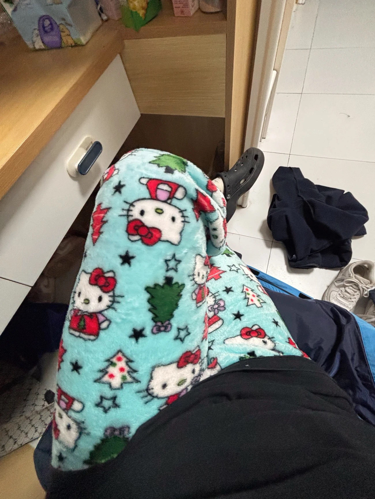 法兰绒可爱薄荷绿圣诞KT猫睡裤睡裤/家居裤
