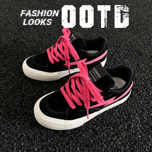 男港风高级运动休闲街头滑板潮鞋 黑色透气板鞋 子潮鞋 男鞋