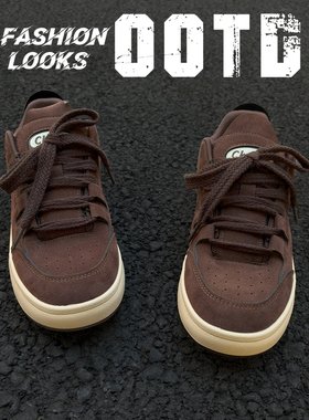 美式男鞋子复古棕色透气板鞋男小众港风运动休闲鞋百搭潮鞋男鞋