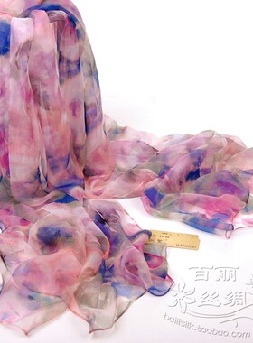 飘逸雪纺真丝围脖桑蚕丝长丝巾