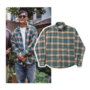 现货 MADNESS余文乐同款法兰绒复古格子衬衫男长袖翻领做旧重磅