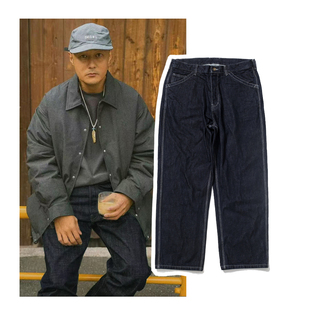 现货 日系休闲直筒裤余文乐上身同款原浆牛仔裤宽松复古工装长裤