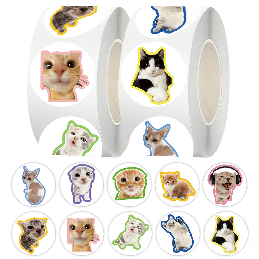 1000贴可爱彩边写实猫咪卷卷贴纸ins风少女心胶带贴纸创意封口