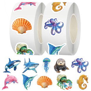 1000贴新款 海洋生物卷卷贴精美卡通儿童玩具彩绘手账桌面封口贴画