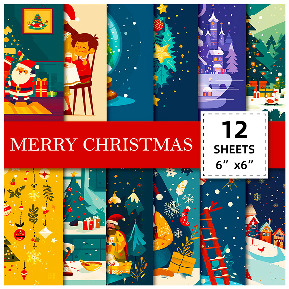 24张彩绘圣诞节素材包节日氛围感精美手工素材纸diy手账包装礼物