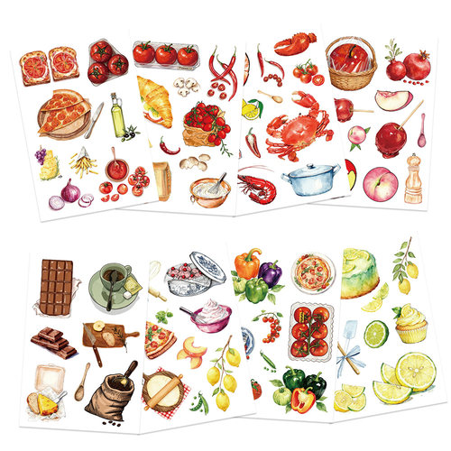 16张美食拼图贴纸ins风高颜值小清新精美水彩素材贴画diy桌面手账