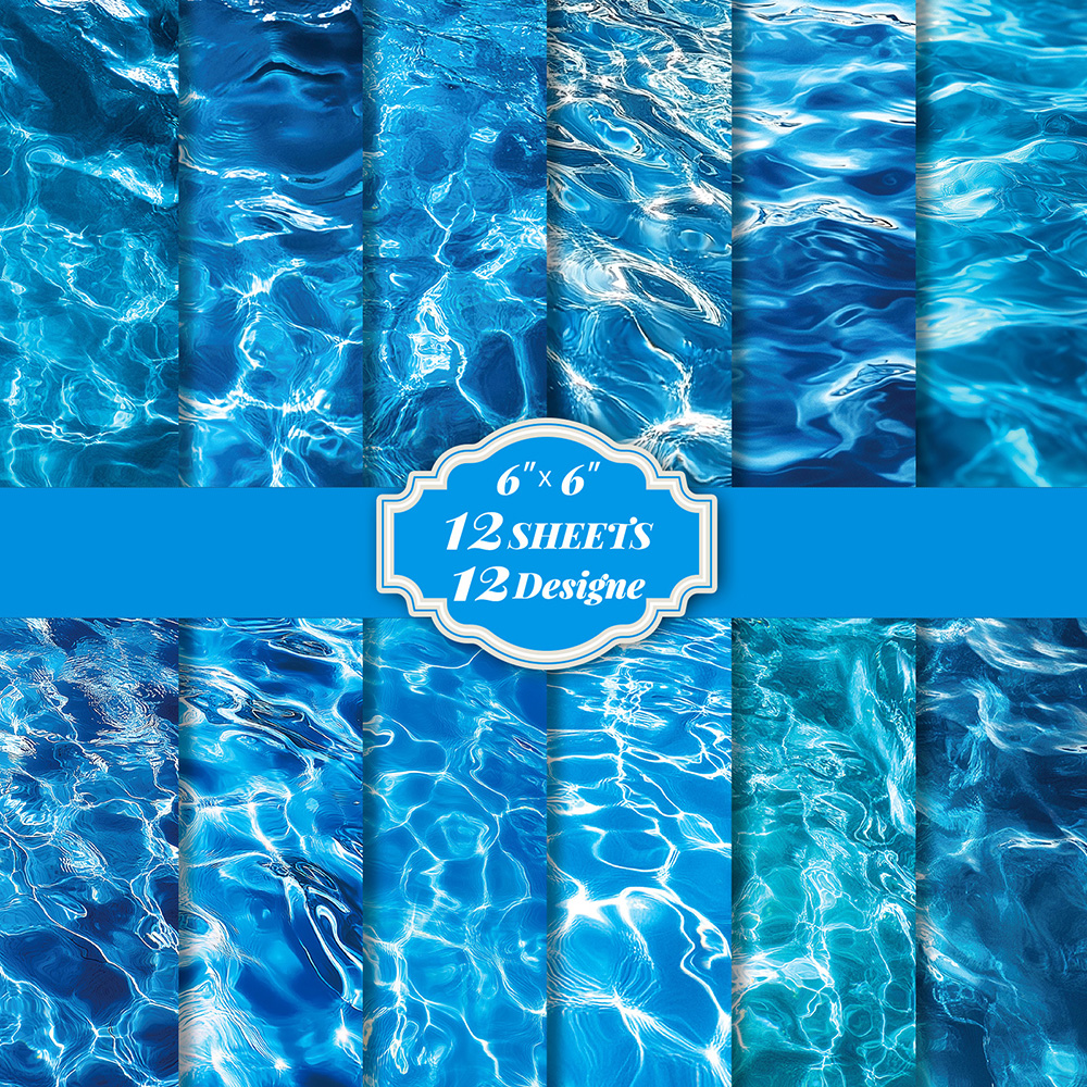 24张蓝色水波纹素材包ins小清新打底素材纸手工折纸diy手账无粘性