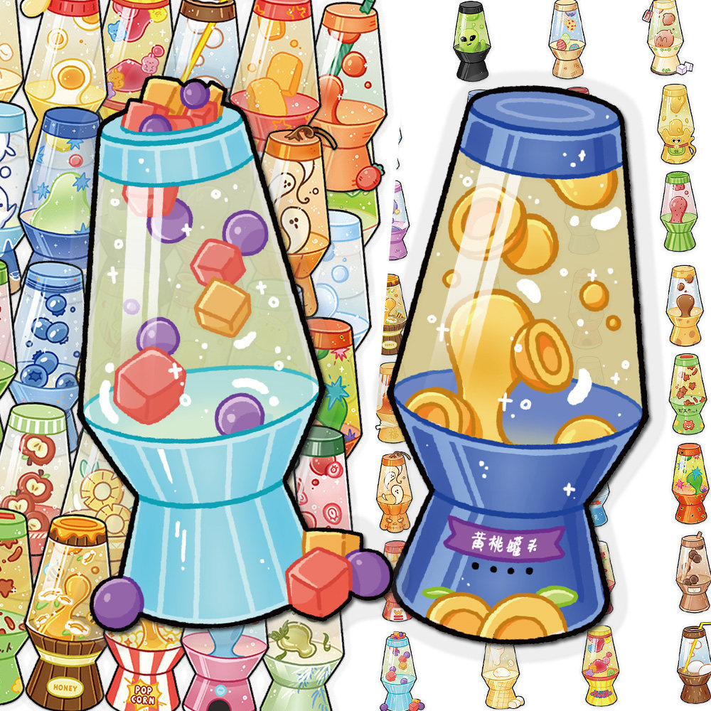 100张卡通炫彩熔岩灯PET贴纸小清新涂鸦高颜值手账素材贴画装饰,玩具/童车/益智/积木/模型,贴纸,淘宝优惠券,粉丝福利购,淘宝优惠卷