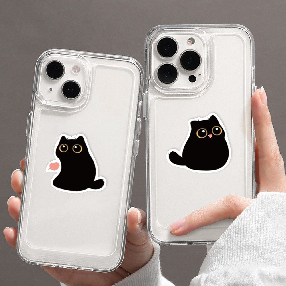 80张可爱卡通小煤球猫咪贴纸趣味小黑炭小黑猫手账手机壳装饰贴画