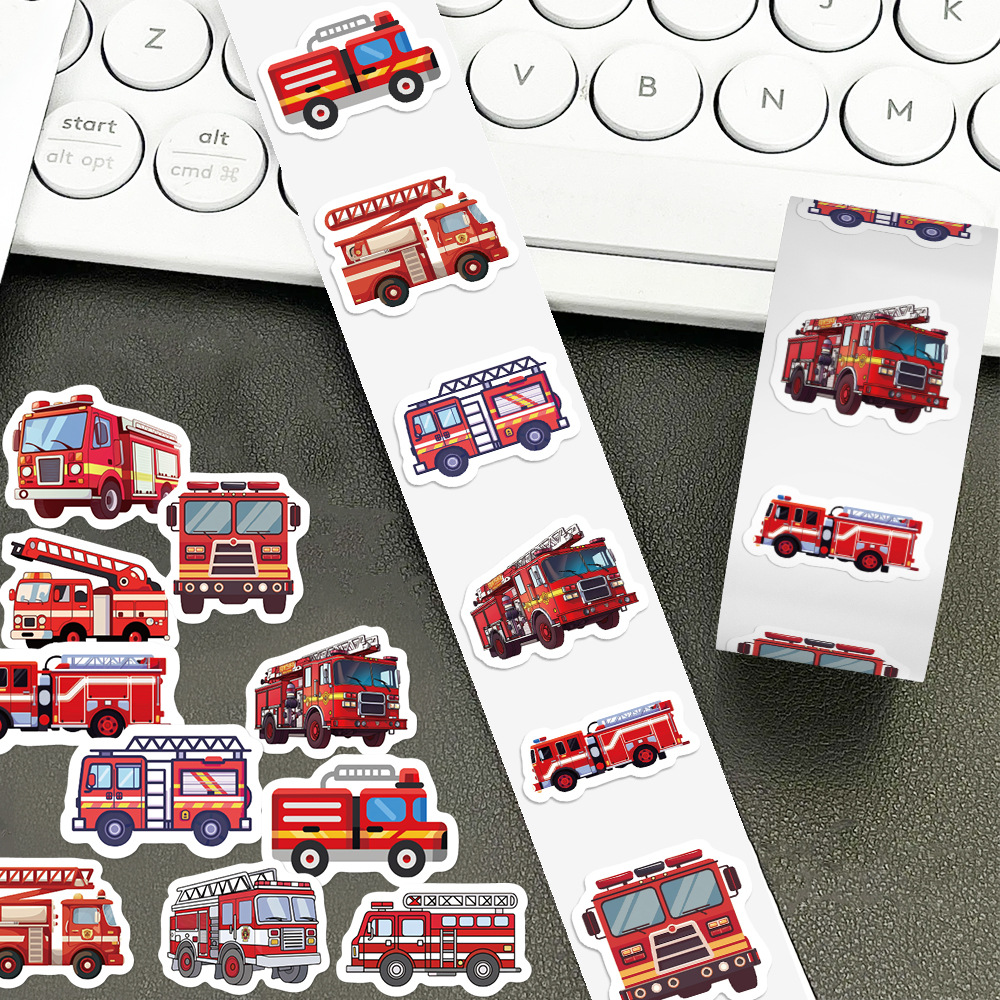 1000贴消防车卷卷贴卡通创意儿童玩具贴画2.5cm封口贴便签贴自粘