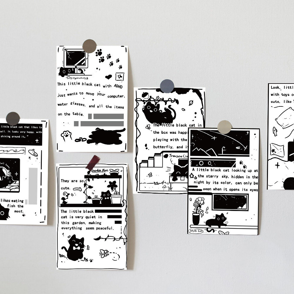 10张卡通可爱小黑猫咪生活笔记ins卡片宿舍卧室墙面装饰明信片