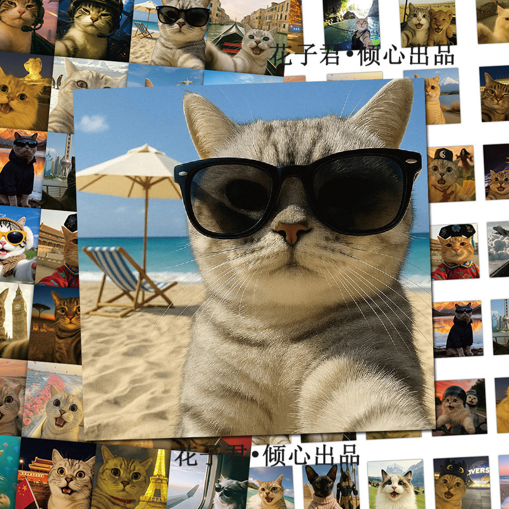 108张旷野猫咪头像贴纸可爱旅游咪咪自拍趣味装饰手机壳手帐贴画