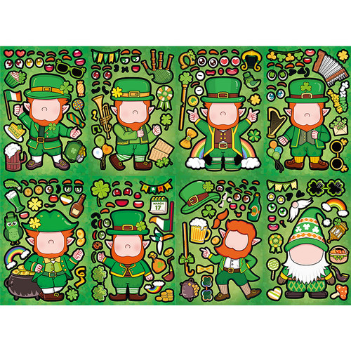 16张圣帕特里克节五官拼图贴纸小众节日可爱人物手工拼贴玩具贴画