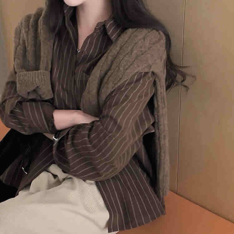 时尚起义双条纹基础款长袖衬衫