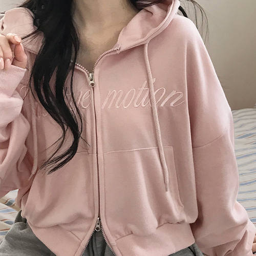 时尚起义刺绣连帽双向拉链外套