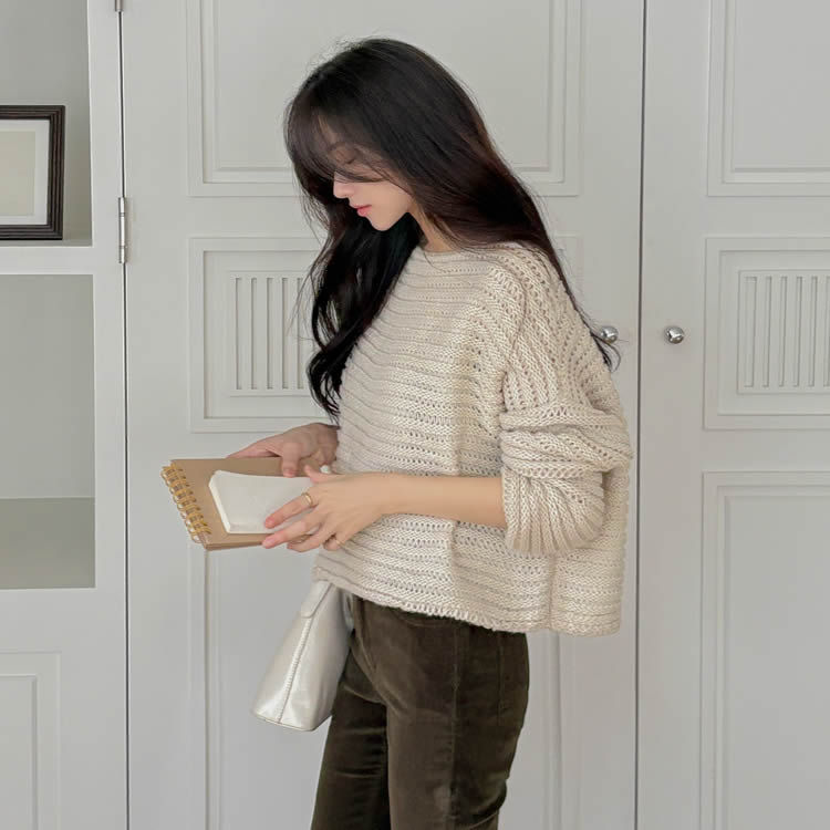 时尚起义唇领柔软宽松粗针织毛衣