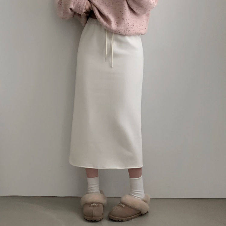 时尚起义韩国甜美2026春新内加绒后开叉H拉绳半身裙on26012108