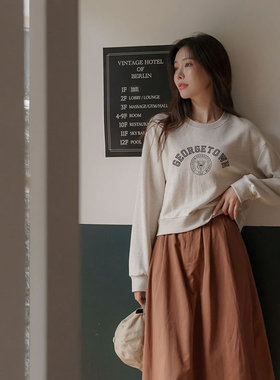 时尚起义韩国代购甜美Georgetown学院风宽松卫衣T恤jo23101303