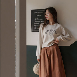 时尚起义韩国代购甜美Georgetown学院风宽松卫衣T恤jo23101303