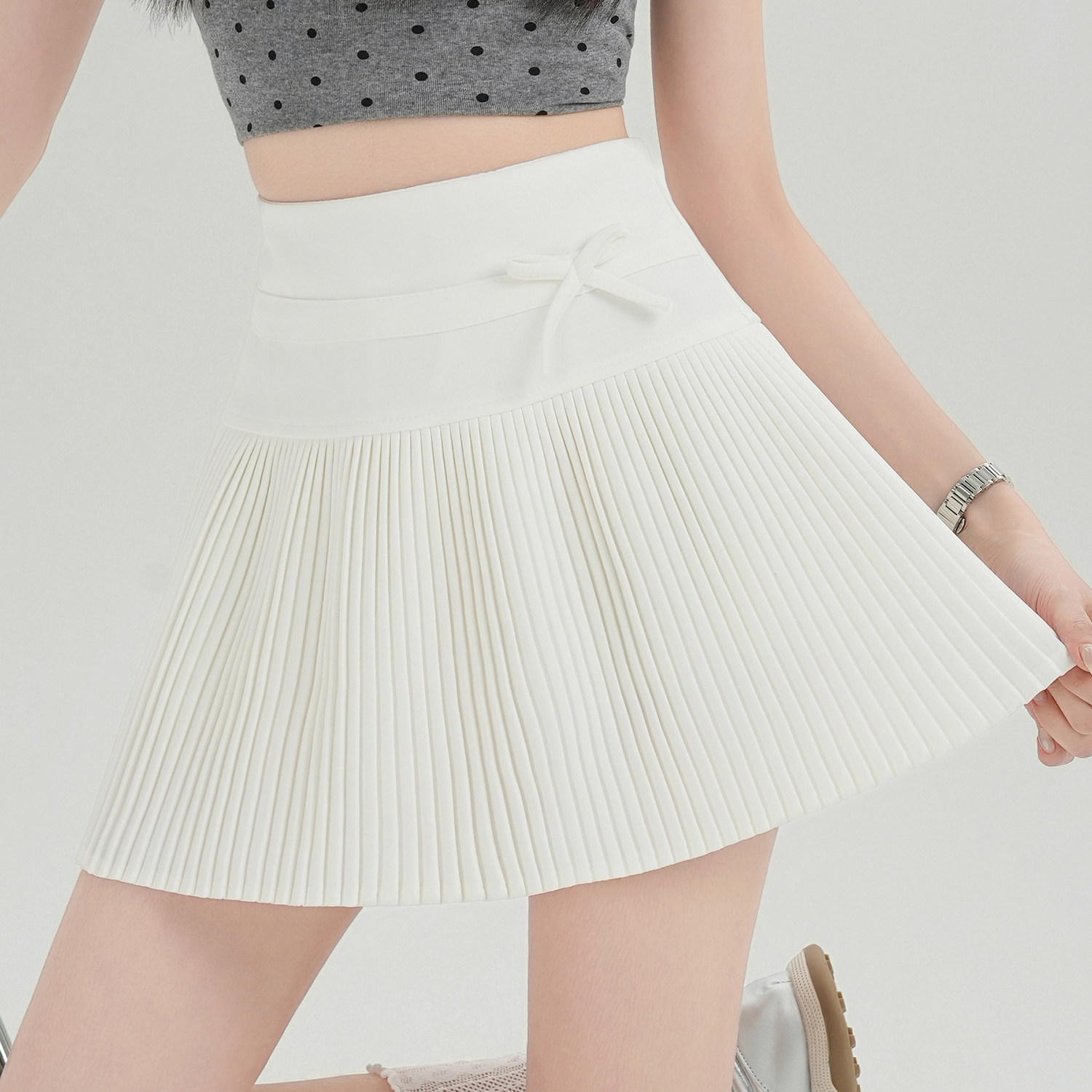 thumbnail for Ballet style bow suit skirt, skirt girl, early spring high waist slimming A-line hot girl small man pleated short skirt