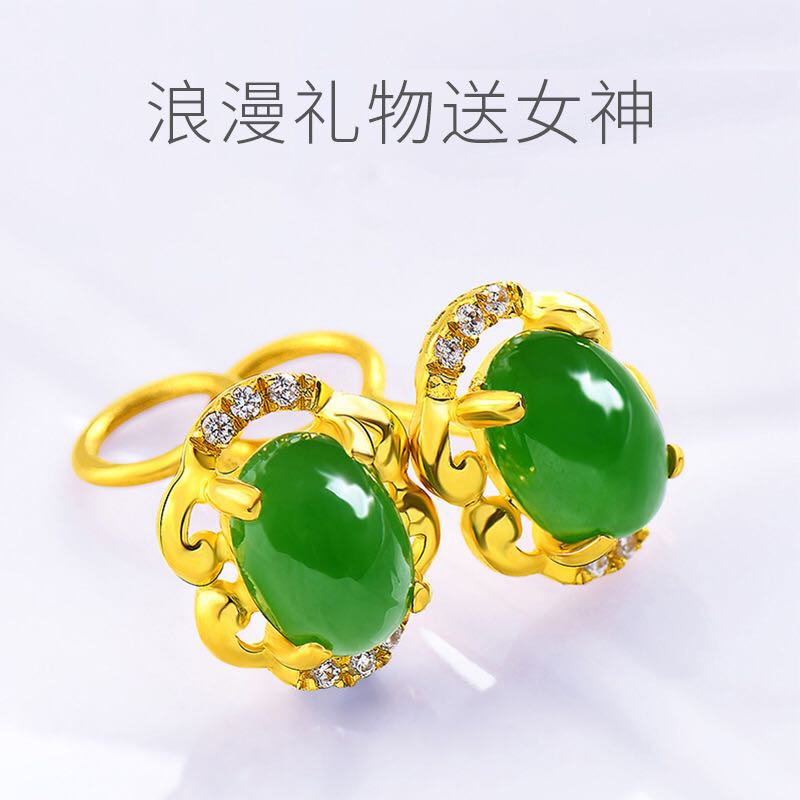 新款天然和田碧玉耳钉女款镀18k黄金色镶嵌白玉石耳环耳饰耳环