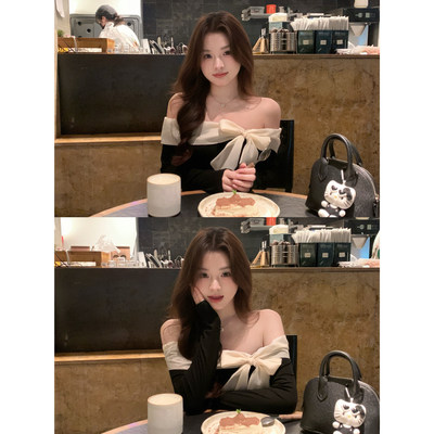 布拿拿Ban蝴蝶结一字肩