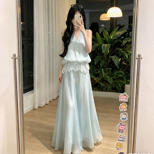 新中式绿色吊带连衣裙子女2026新款夏日绝美巨好看白月光气质长裙