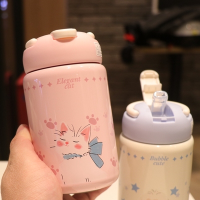 可爱卡通保温吸管杯便携高颜值女