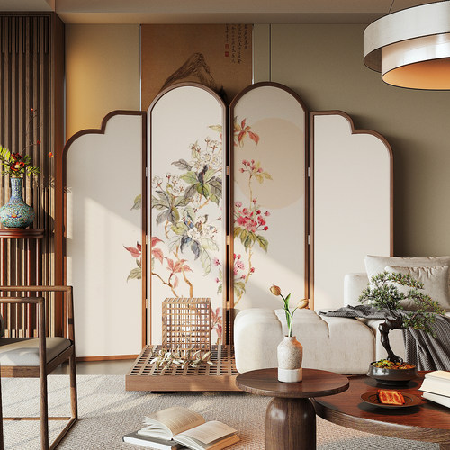 新中式宋式美学实木折叠屏风隔断客厅餐厅遮挡沙发床头装饰茶室