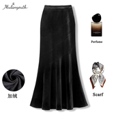 高腰修身 醋酸金丝绒鱼尾半身裙女2025秋冬新款 加绒加厚中长款 显瘦