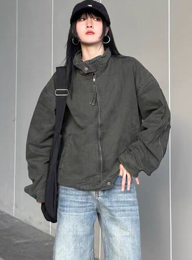 火原素美式复古cleanfit哈灵顿立领重磅工装夹克男女宽松短款外套