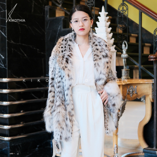 外套 领中长款 咔咔皮草 天然超半白斑点纹理美喵进口皮草西装