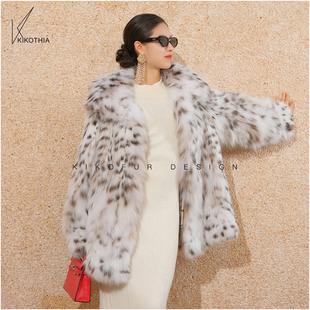 咔咔皮草 翻领皮草外套 奢华纯白天然斑点lyxn美喵中长款