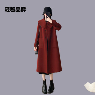 约定安可拉红色双面羊绒大衣女2025新款秋冬季娃娃领羊毛大衣