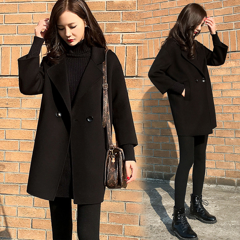 黑色短款双面羊绒大衣女秋冬季2024年新款毛呢子毛呢外套女小个子