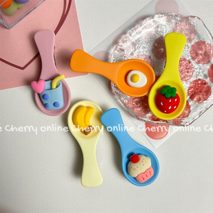 Cherry 可爱仿真勺子发夹草莓蛋糕刘海侧边夹趣味食玩头饰少女心