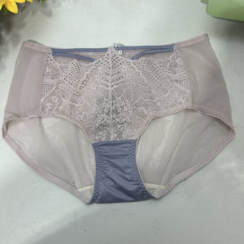 品牌配套内裤特价紫色透明性感网纱蕾丝内裤中腰女士高品质短裤XL