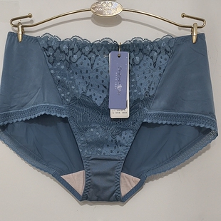 165码 棉裆透气L码 丝滑面料湖蓝色 女士蕾丝中腰三角裤 品牌内裤