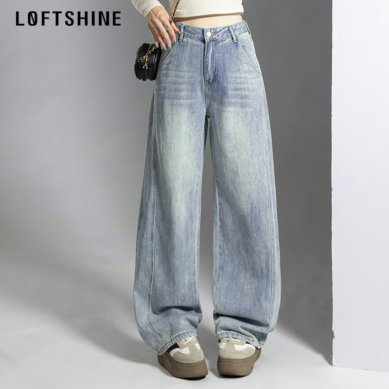 LOFTSHINE珞炫2026春季新款磨毛时尚弯刀裤舒适香蕉阔腿牛仔裤女,女装/女士精品,牛仔裤,淘宝优惠券,粉丝福利购,淘宝优惠卷