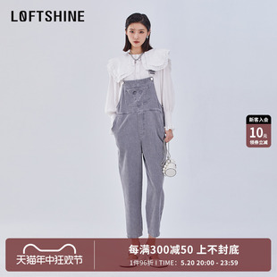 22114076 舒适镂空显瘦背带裤 2024新款 LOFTSHINE珞炫牛仔连体裤