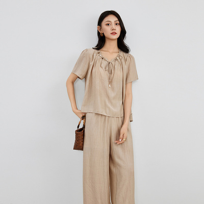 LOFTSHINE慵懒风套装夏季新品轻薄包容圆领宽松上衣RL25221H003