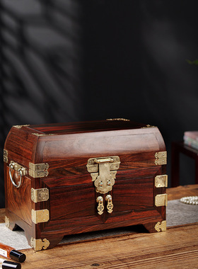 大红酸枝化妆盒嫦娥奔月红木质首饰收纳盒复古风中式女礼物珠宝箱