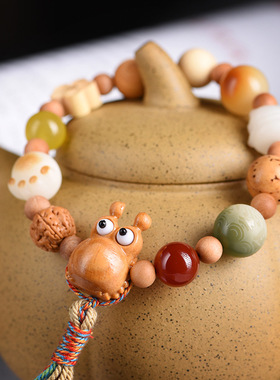 十八籽多宝菩提手串呱呱来财小猫檀木饰品佛珠挂件手链念珠把玩