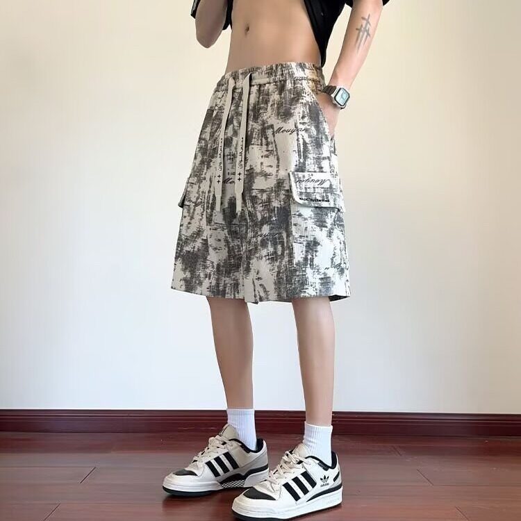 扎染工装短裤男生夏季外穿运动裤