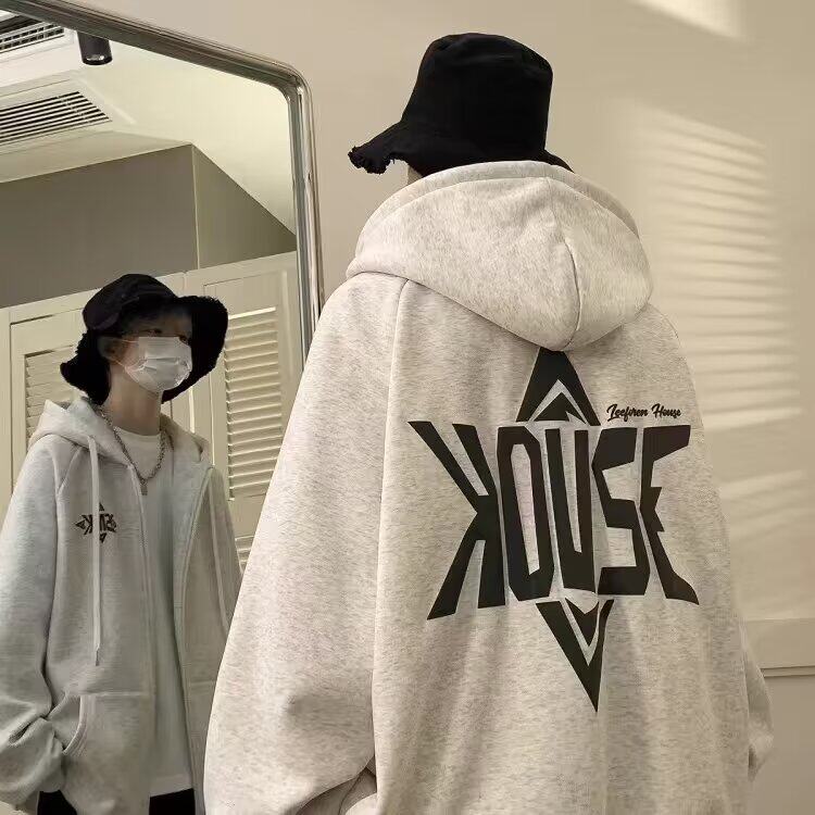美式潮牌连帽开衫卫衣男休闲外套