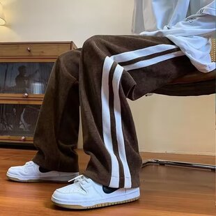 重磅加绒运动卫裤男款春秋百搭裤宽松直筒裤潮牌灯芯绒长裤子