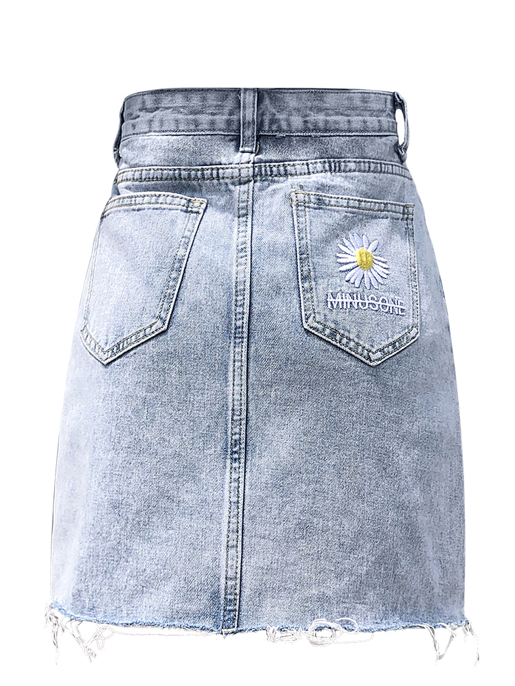 小雏菊刺绣牛仔裙女半身裙夏年夏季显瘦高腰包臀短裙a字裙子