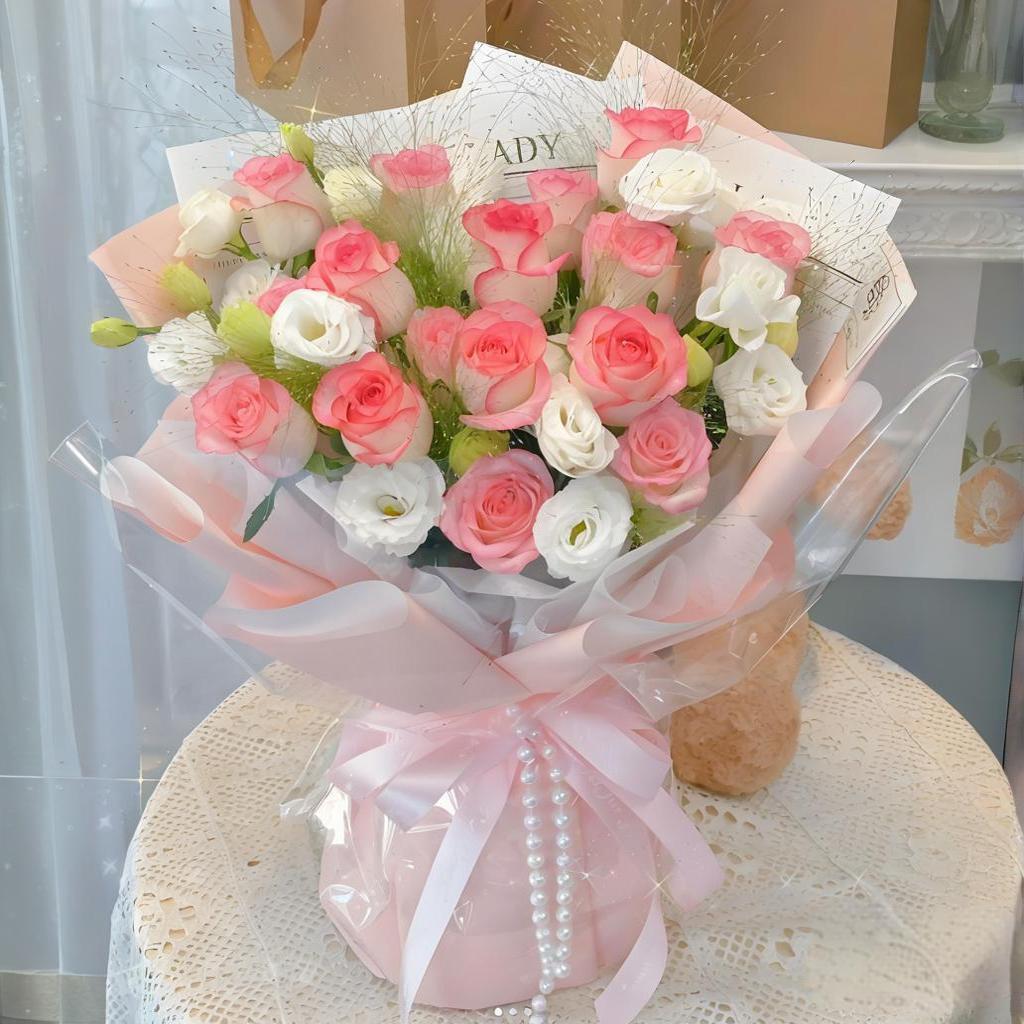 重庆洛神爱莎粉玫瑰花束送女友江北渝北鲜花速递同城生日配送花店