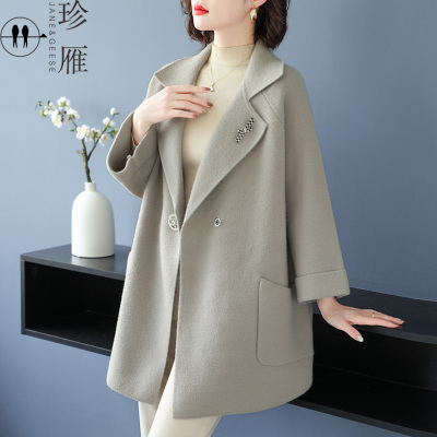 妈妈春装2025新款大码宽松外套气质中老年女装秋冬高贵双面呢大衣